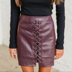 Leather High Waisted Skirt-Wine